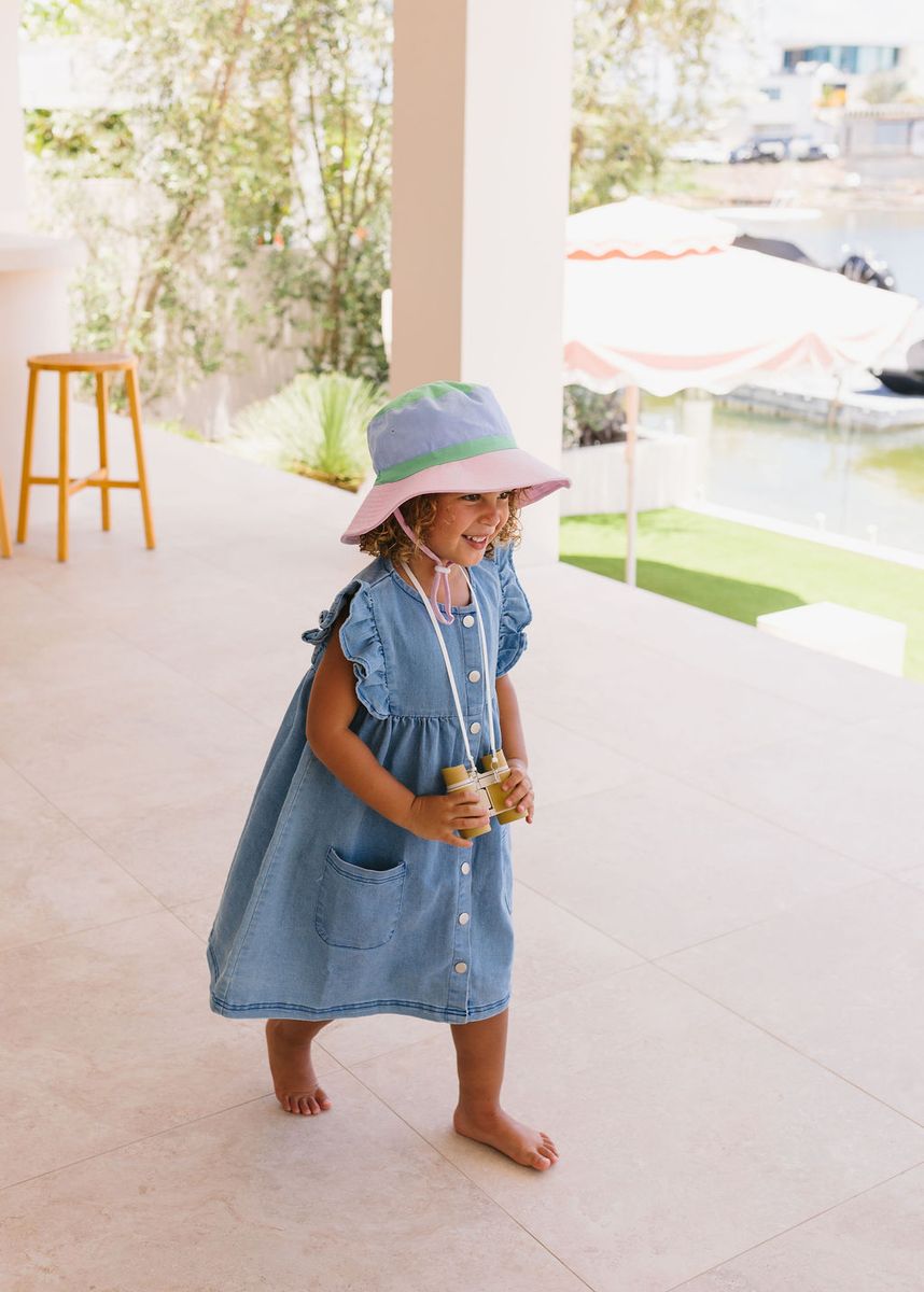 Acorn Kids Pink Colour Block Wide Brim Bucket Hat in Pink