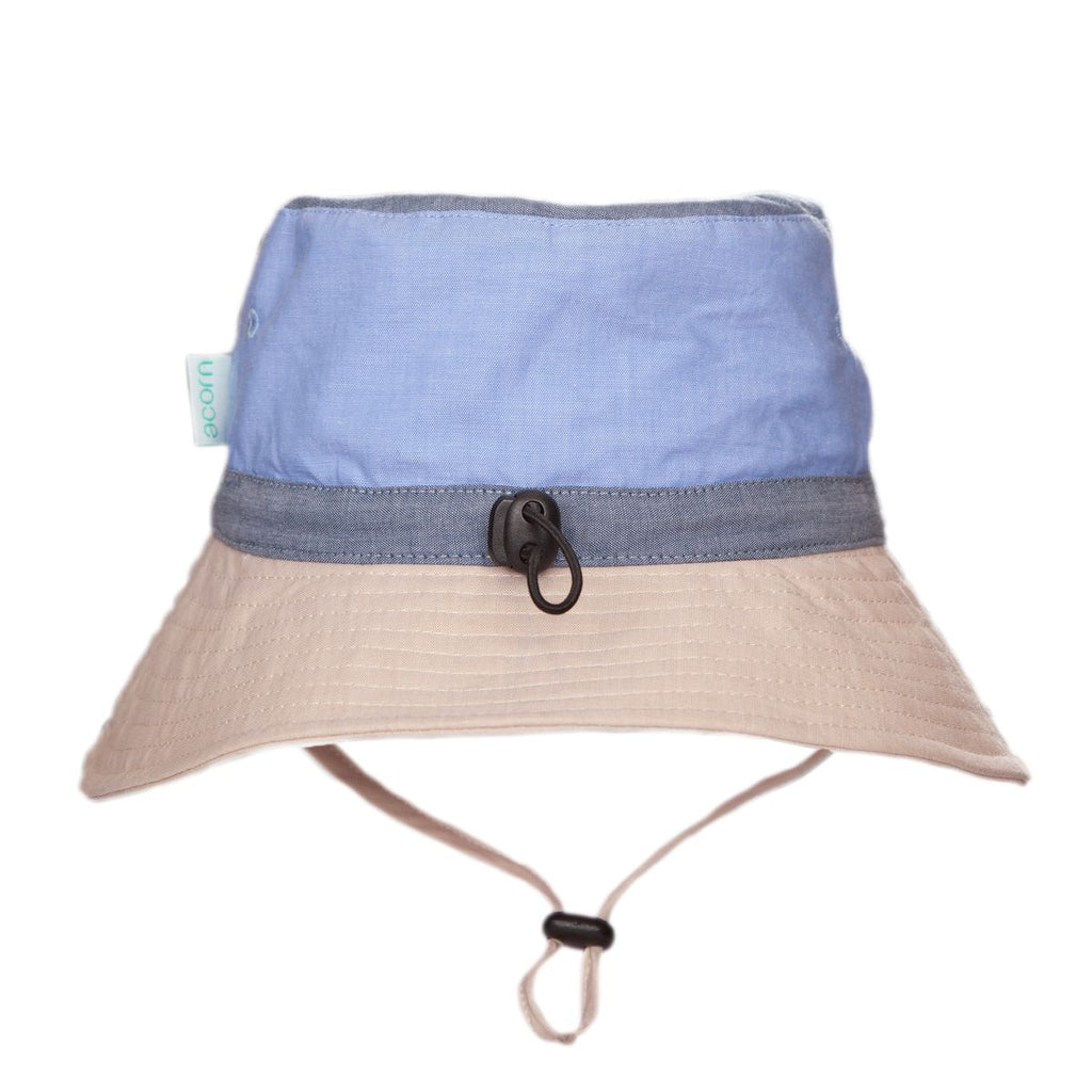 Acorn Kids Blue Colour Block Wide Brim Bucket Hat in Blue