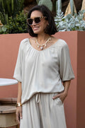 Carolina Mandy V Neck Mid Sleeve Top in Taupe in Single