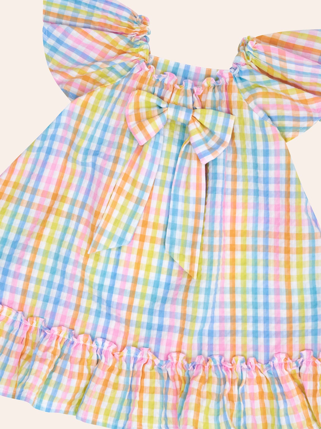 HUXBABY Rainbow Check Bow Dress in Single