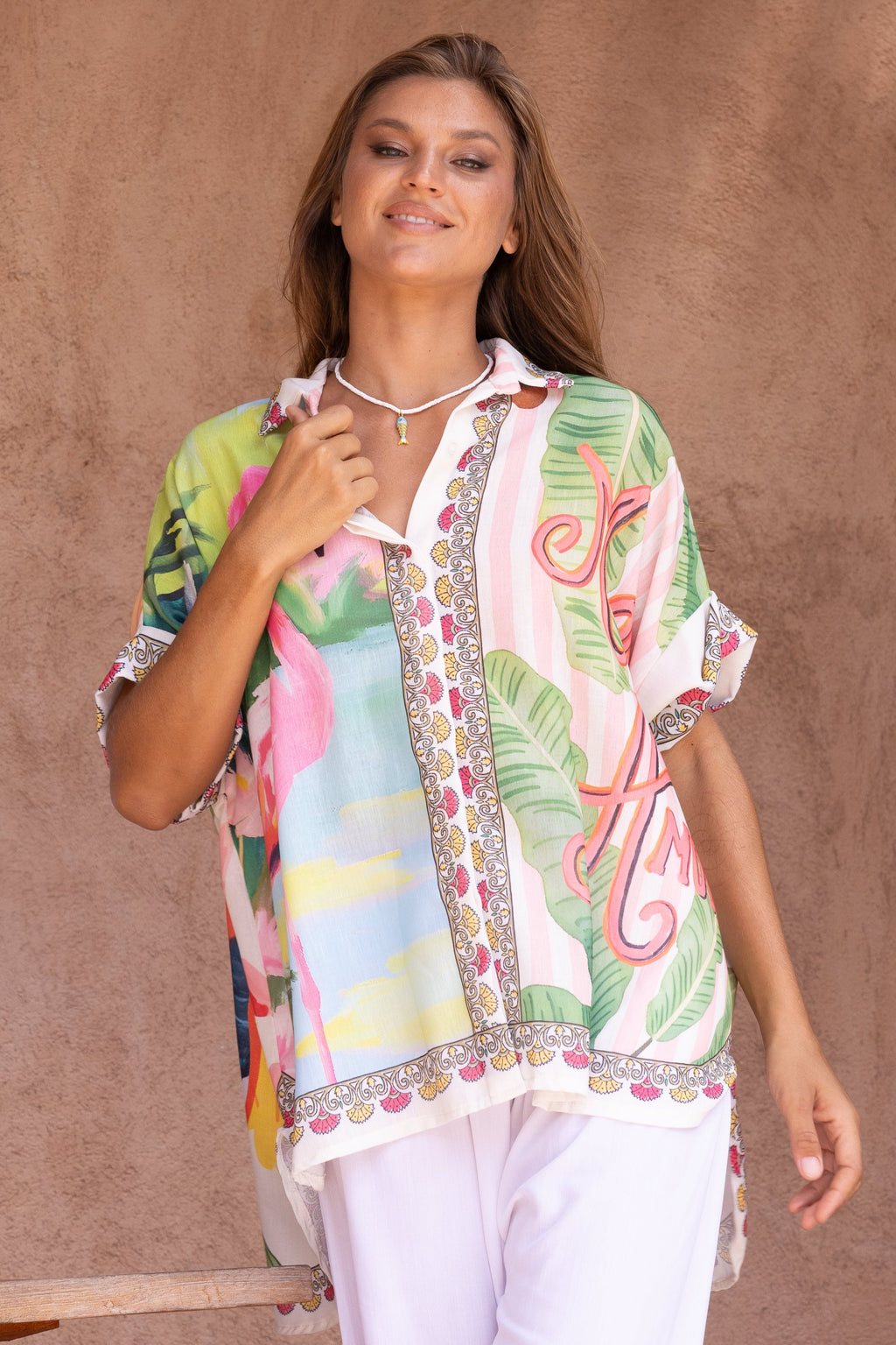 LA SOFIA VLST610 (251020) - SOLE BUTTON UP SHIRT -  FLAMINGO BAY in Flamingo Bay