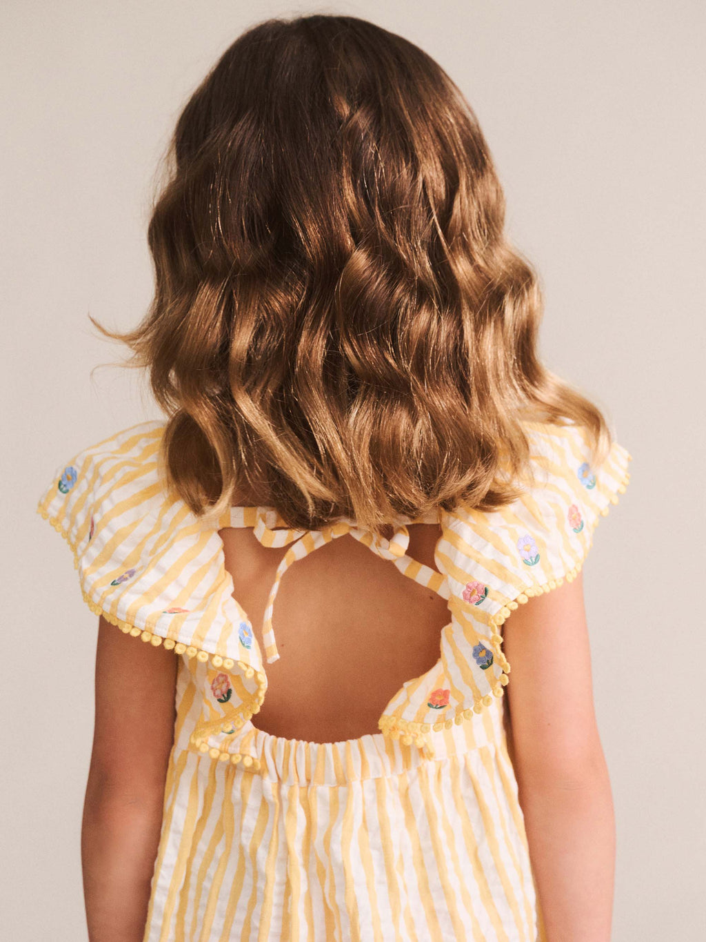 HUXBABY FLOWER FIELD STRIPE SHIRRED DRESS in GOLDEN/ALMOND MILK