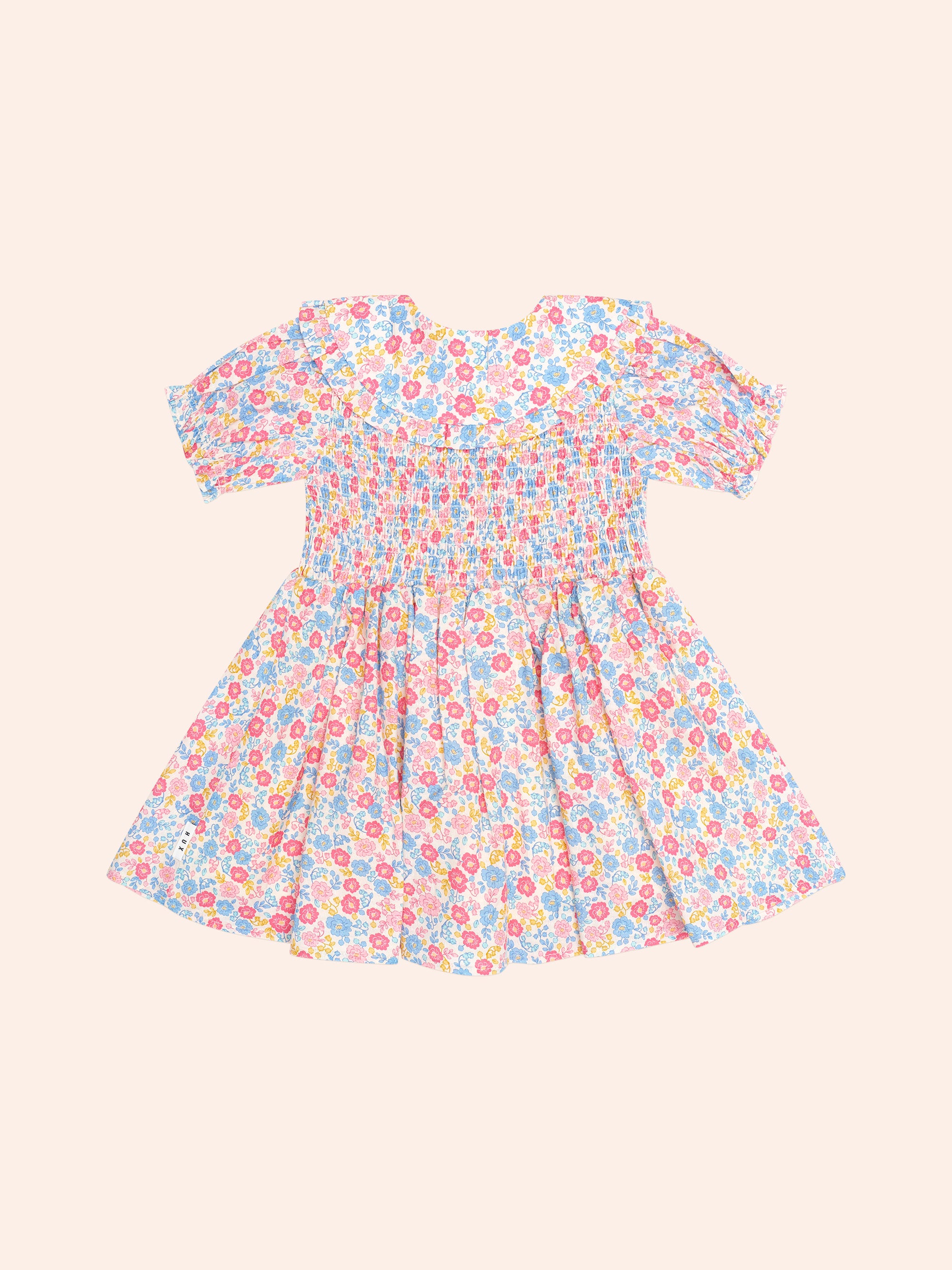 HUXBABY VINTAGE FLORAL SHIRRED COLLAR DRESS in MULTI