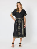 Hammock & Vine Soleil Foil Print Linen Dress - Black/Gold in Black/Gold