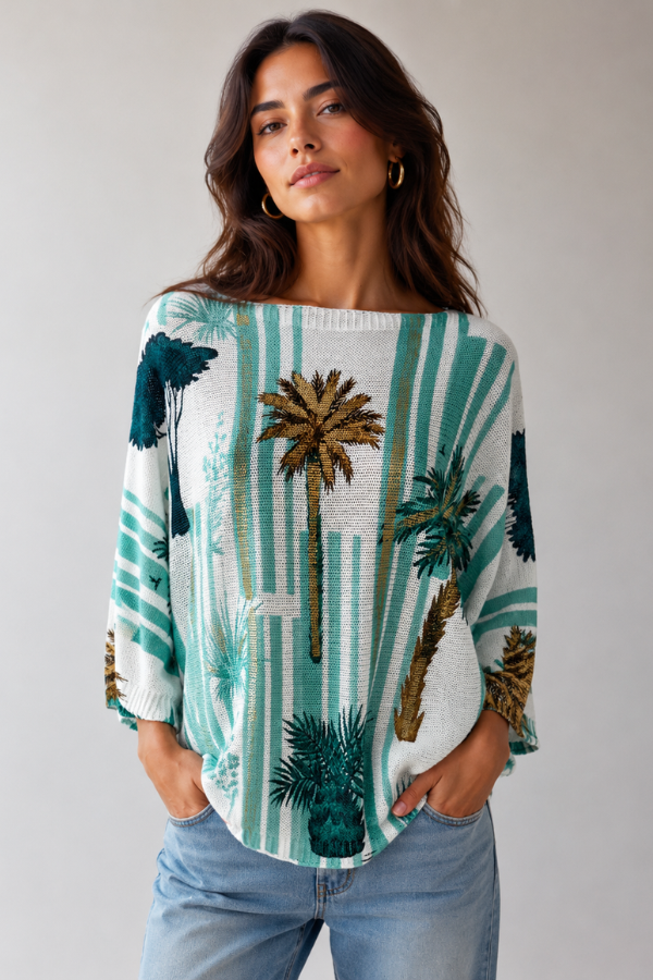 LA SOFIA VLST040 (9083) - FOIL KNIT TOP - PALM COVE in Palm Cove