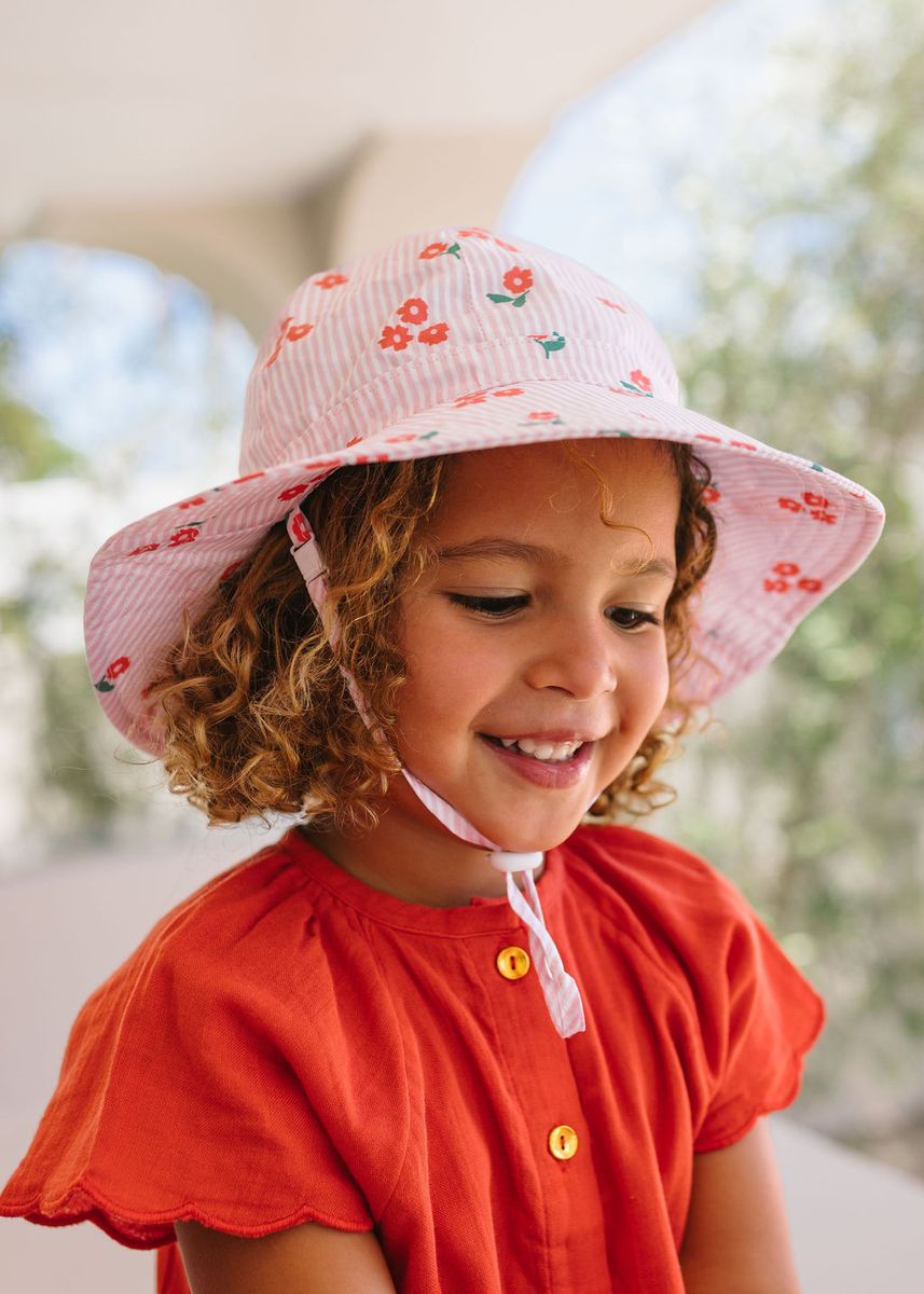 Acorn Kids Striped Posy Wide Brim Sunhat in Pink, White and Red