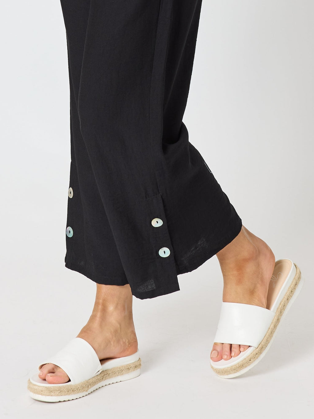 Clarity Essential Button Wide Leg Pant  - Black in Black