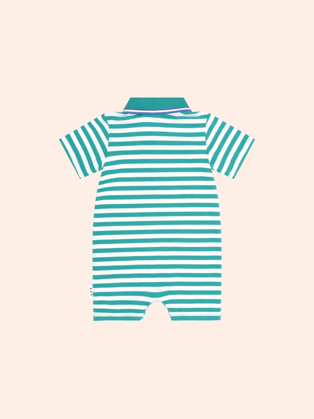 HUXBABY Green Stripe Vacay Hux Romper in VINTAGE GREEN/ALMOND MILK