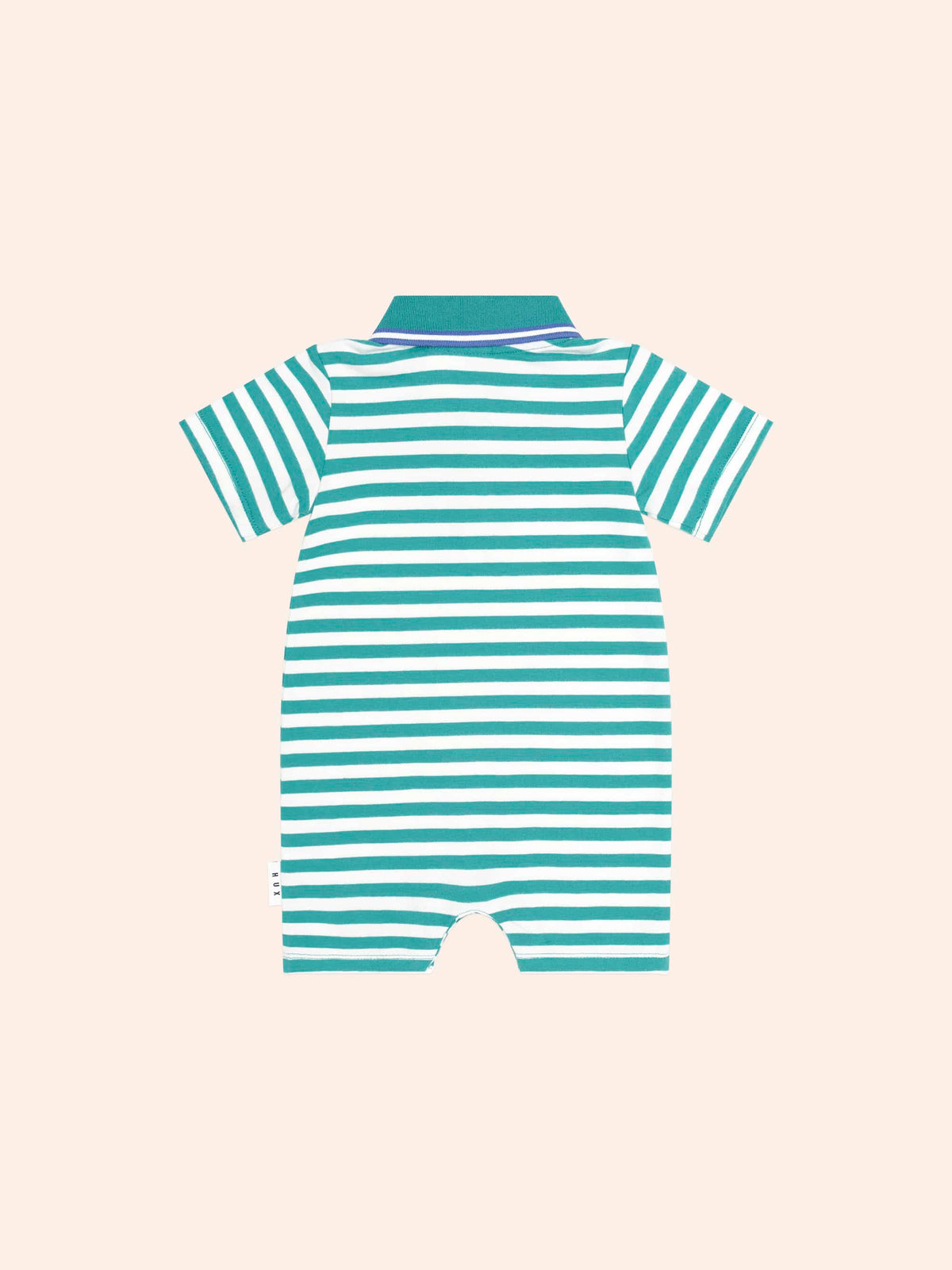 HUXBABY Green Stripe Vacay Hux Romper in VINTAGE GREEN/ALMOND MILK