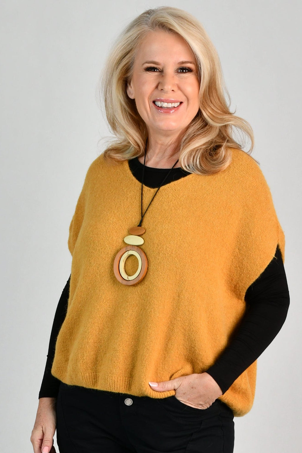 LA SOFIA VLST327 (5211) - WILMA WOOL TOP - MUSTARD in Mustard