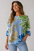 LA SOFIA VLST040 (9083) - FOIL KNIT TOP - TROPICANA SEA in Tropicana Sea