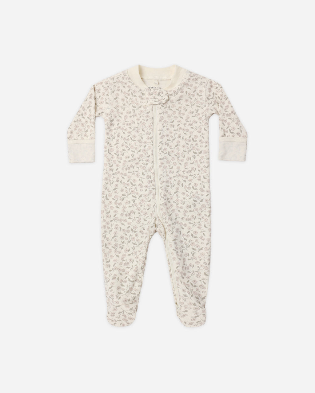 Quincy Mae Zip Long Sleeve Sleeper Footie Floret in IVORY