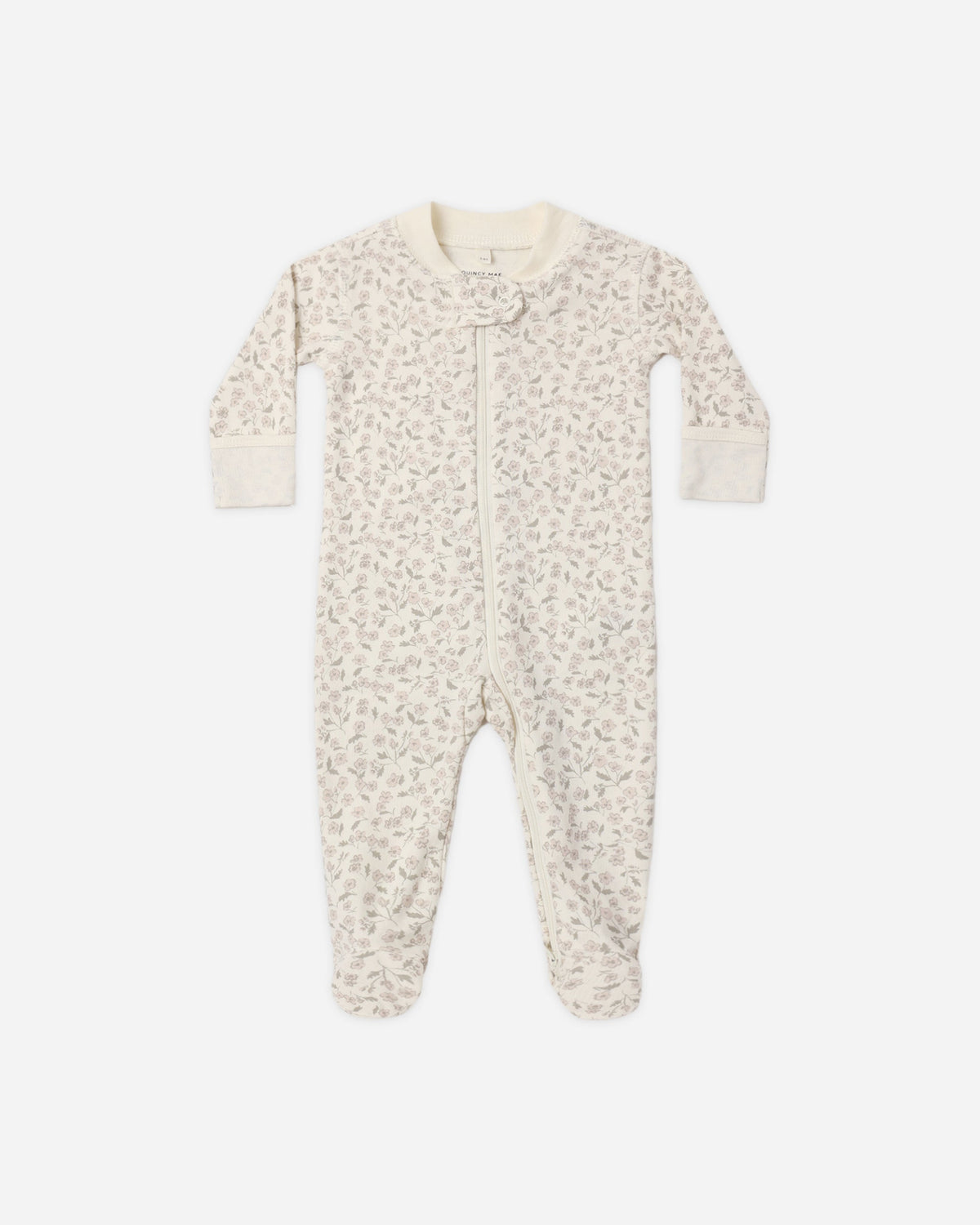 Quincy Mae Zip Long Sleeve Sleeper Footie Floret in IVORY