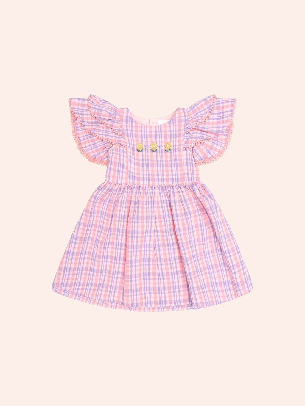 HUXBABY Floral Emb Tropical Check Dress in MULTI