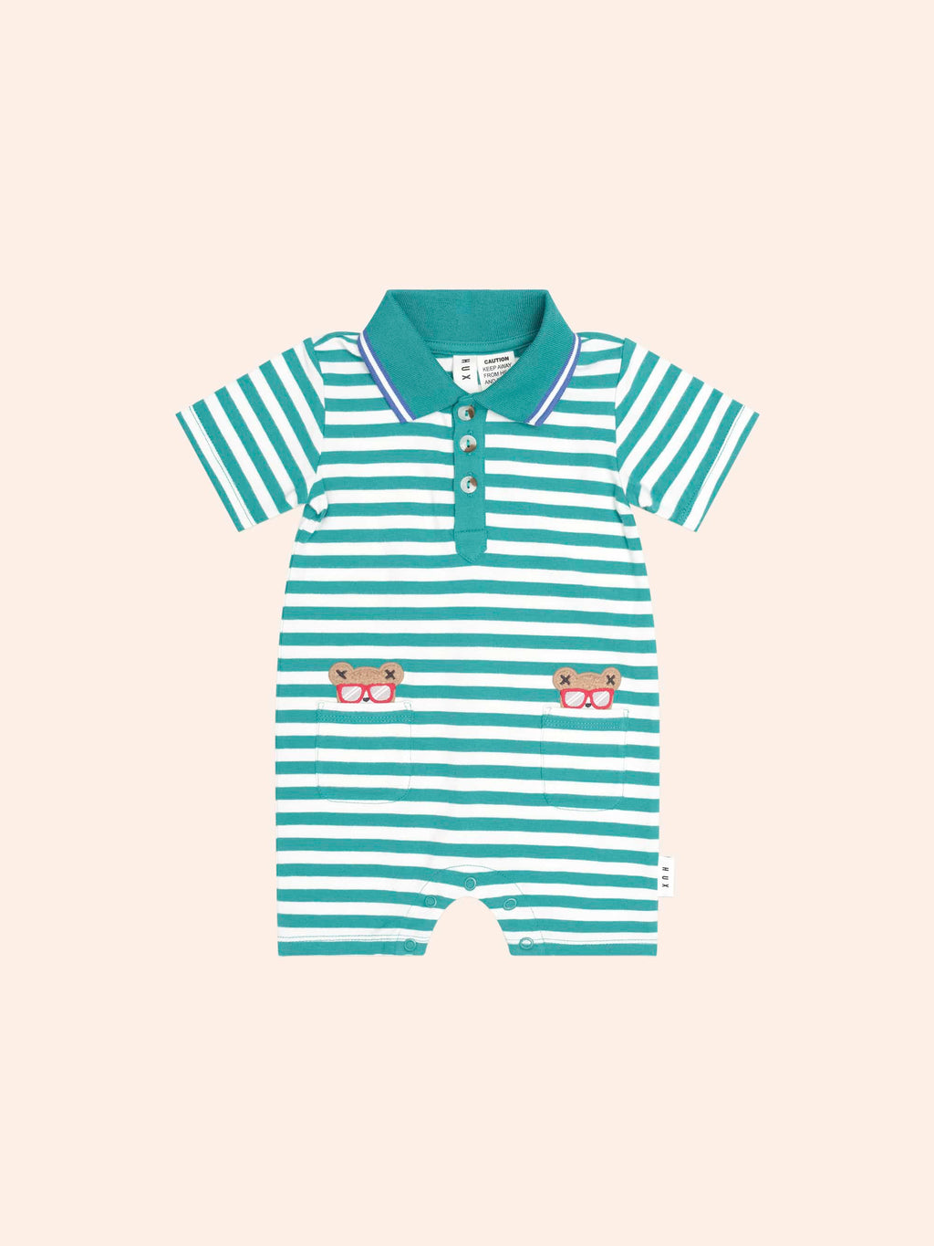 HUXBABY Green Stripe Vacay Hux Romper in VINTAGE GREEN/ALMOND MILK