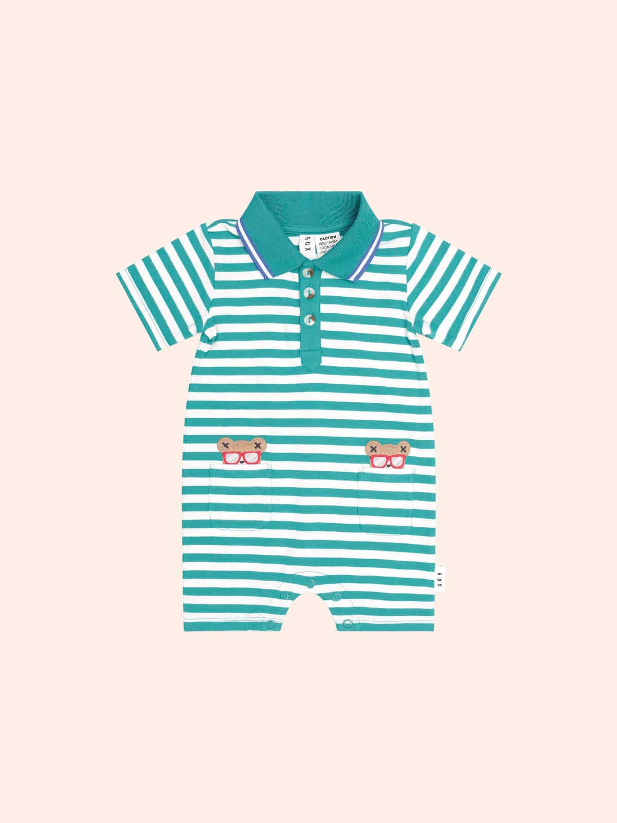 HUXBABY Green Stripe Vacay Hux Romper in VINTAGE GREEN/ALMOND MILK