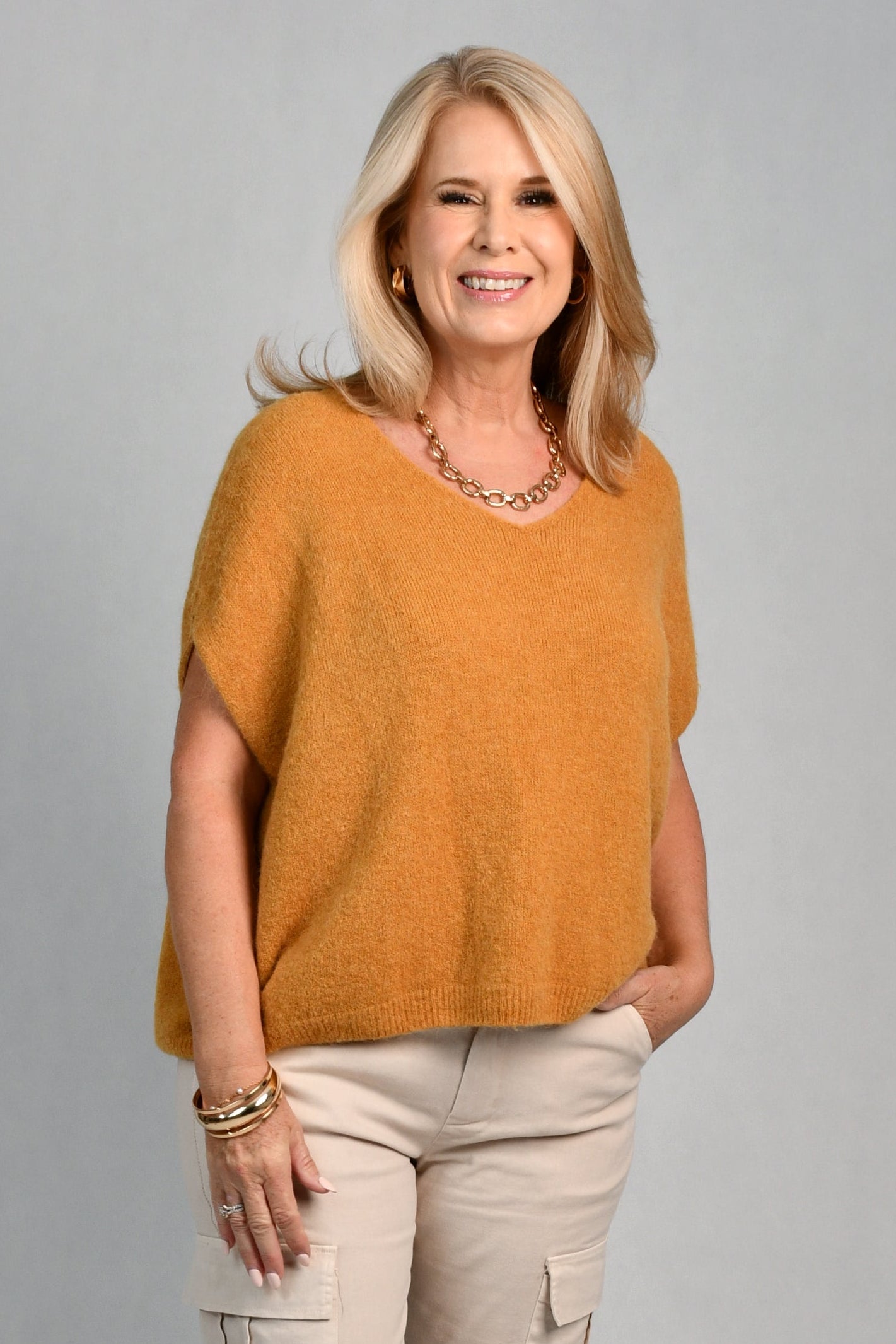 LA SOFIA VLST327 (5211) - WILMA WOOL TOP - MUSTARD in Mustard