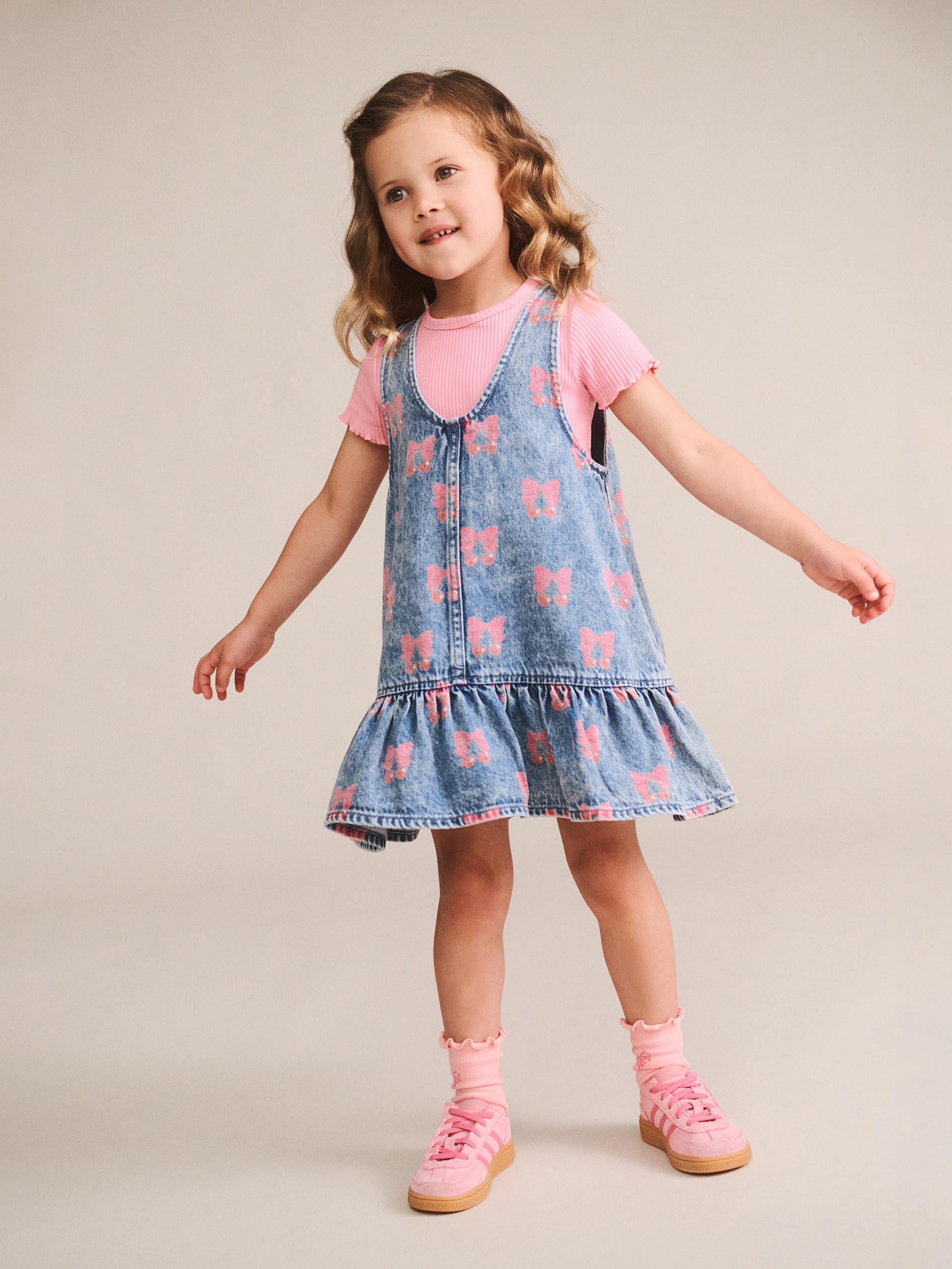 HUXBABY DREAMY DENIM CHERRY PINAFORE in MULTI DENIM
