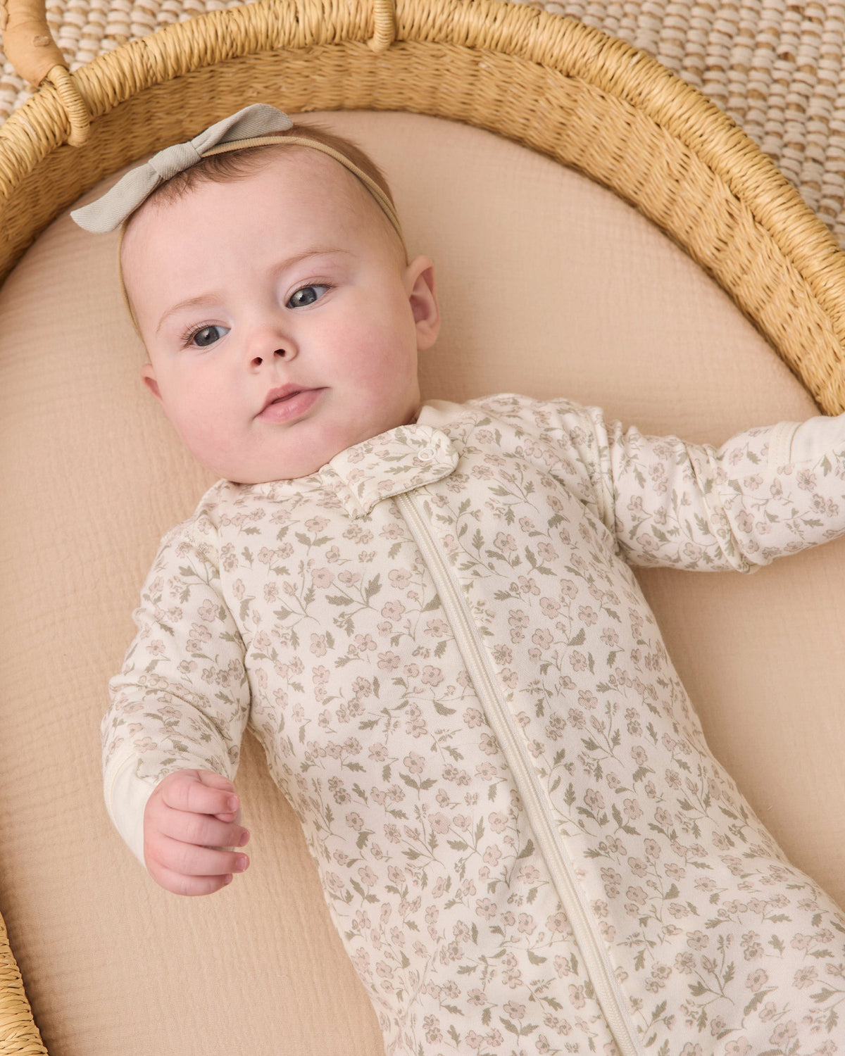 Quincy Mae Zip Long Sleeve Sleeper Footie Floret in IVORY
