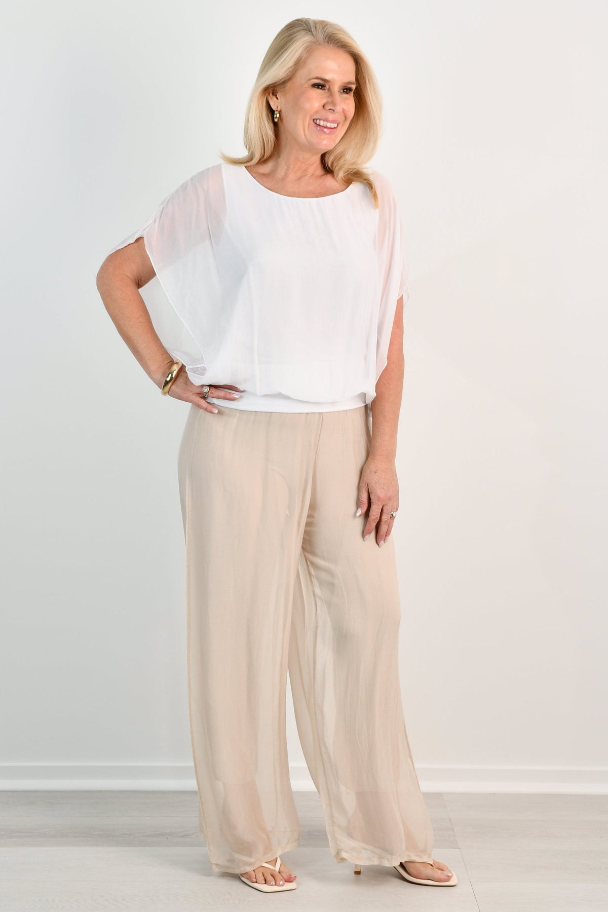 La Sofia VLSP110 (61248) - PISA SILK PANT - CHAMPAGNE in Champagne