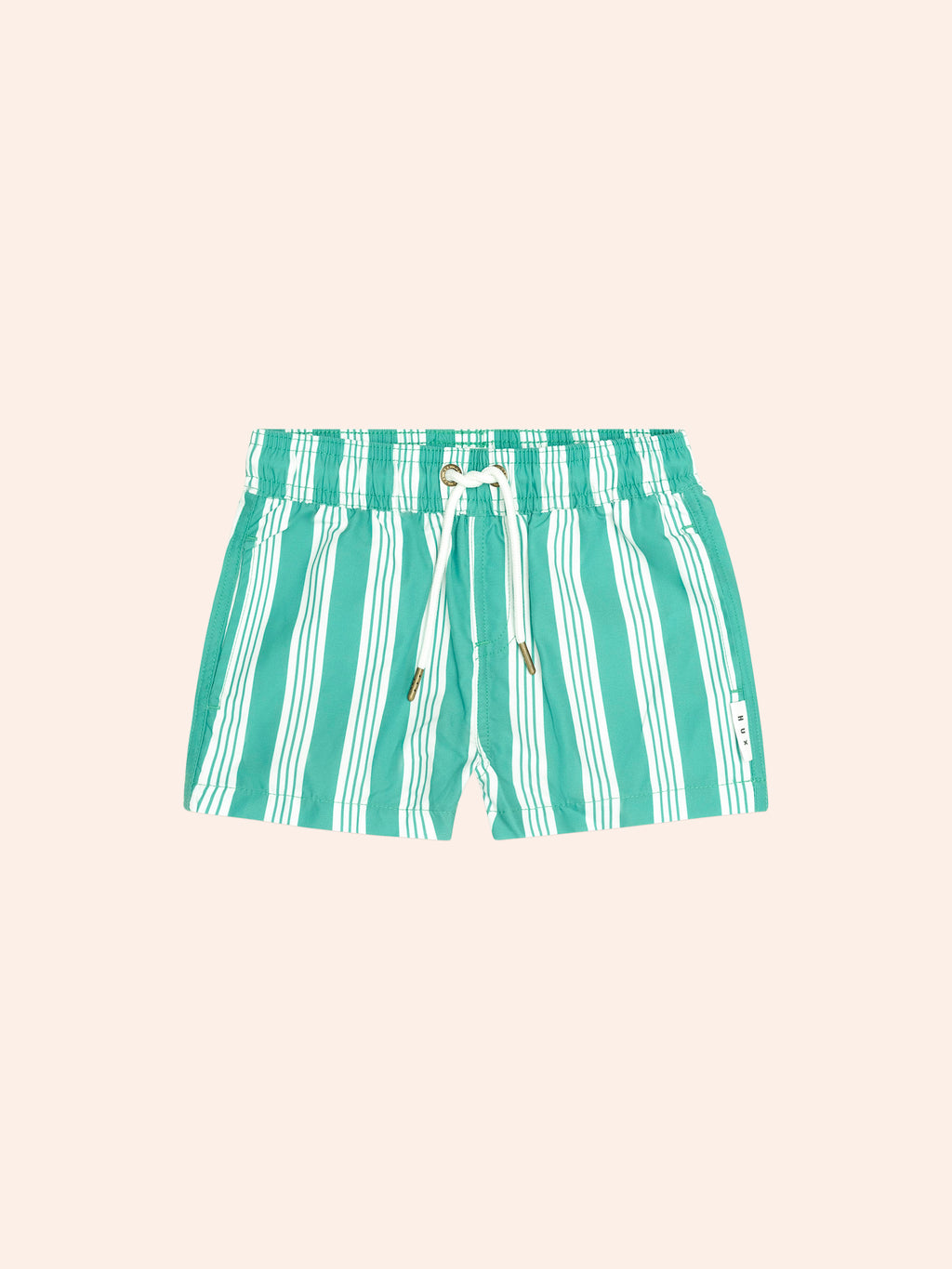 HUXBABY VINTAGE GREEN STRIPE BOARDSHORT in VINTAGE GREEN/ALMOND MILK STRIPE