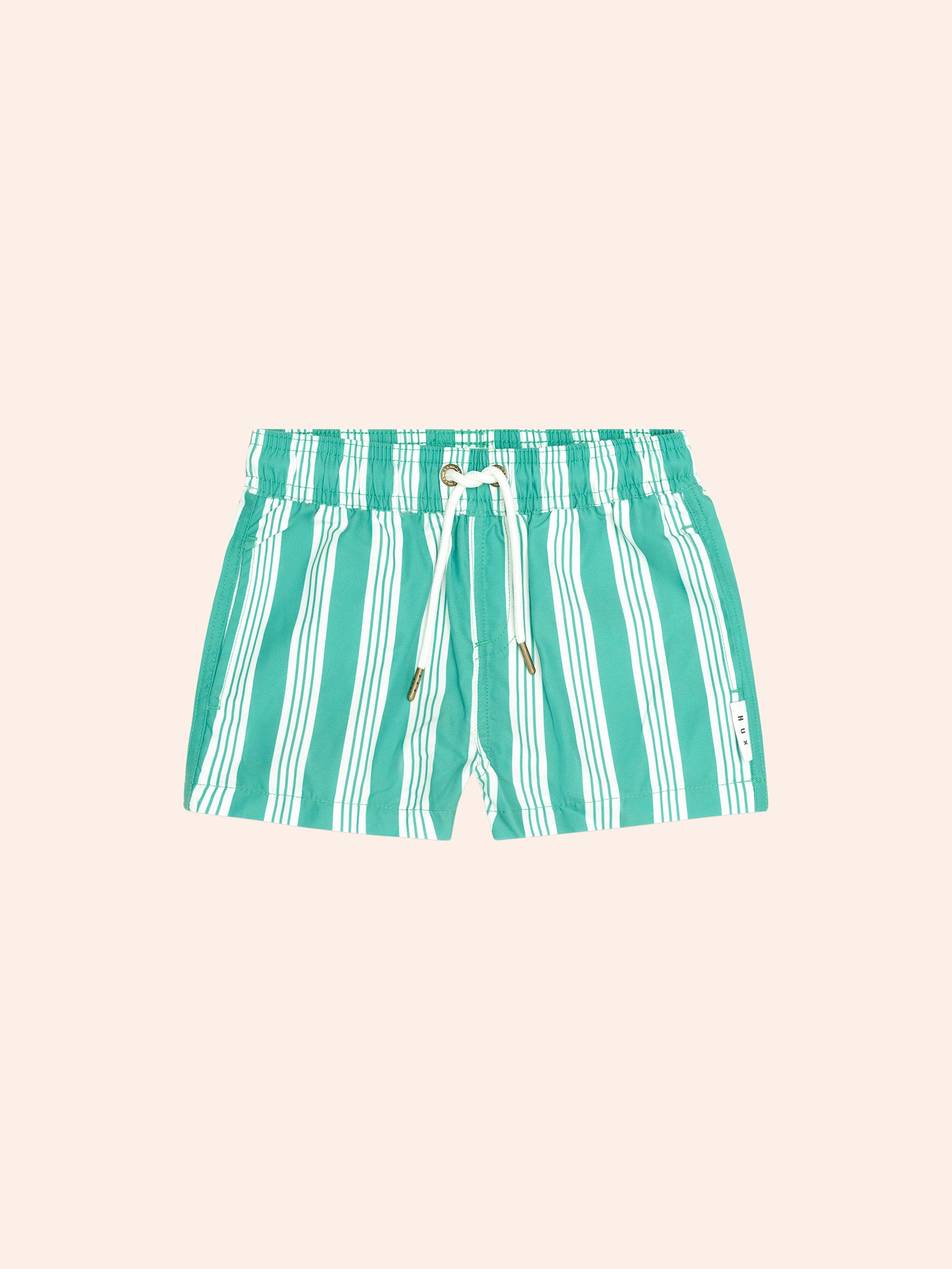 HUXBABY VINTAGE GREEN STRIPE BOARDSHORT in VINTAGE GREEN/ALMOND MILK STRIPE