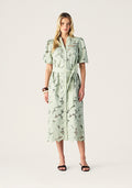 Mos The Label Whisper Embroidery Shirt Dress in Soft Grass