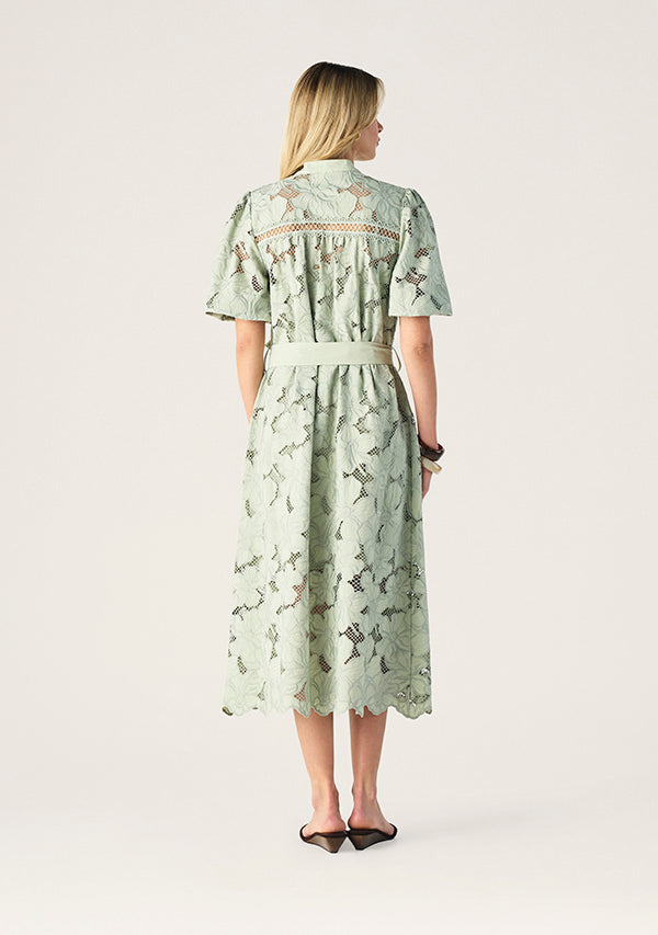 Mos The Label Whisper Embroidery Shirt Dress in Soft Grass