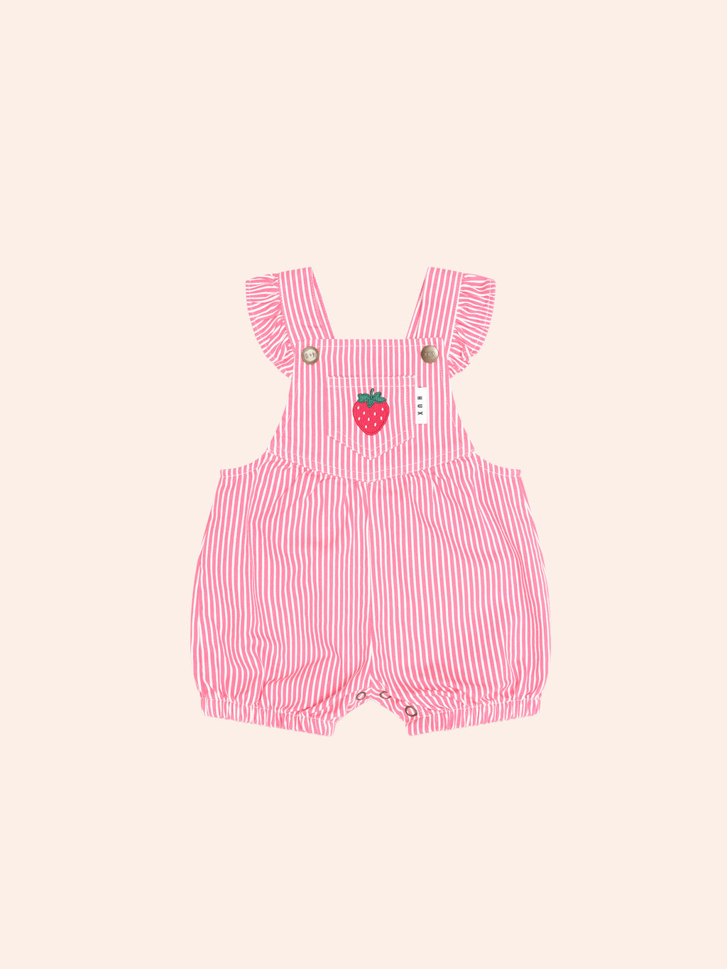 HUXBABY STRAWBERRY EMB STRIPE PLAYSUIT in HONEYSUCKLE / ALMOND MILK