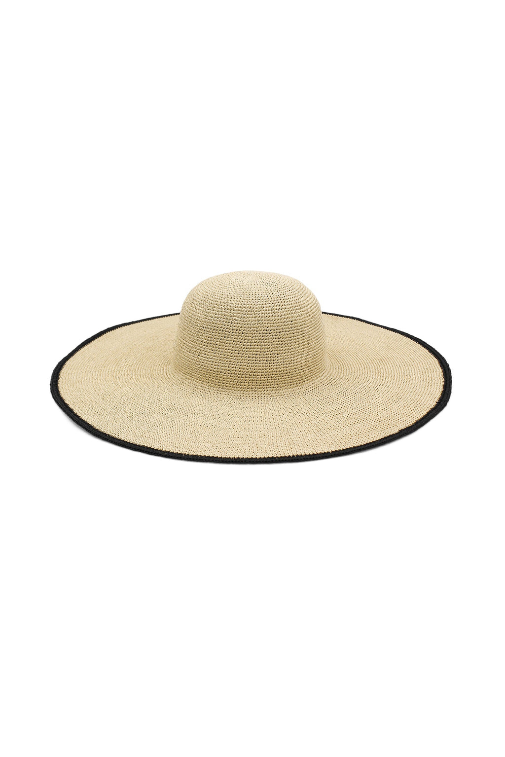 Morgan & Taylor Raegan Crochet Straw Sun Hat in Natural Beige and Black Stripe in Beige