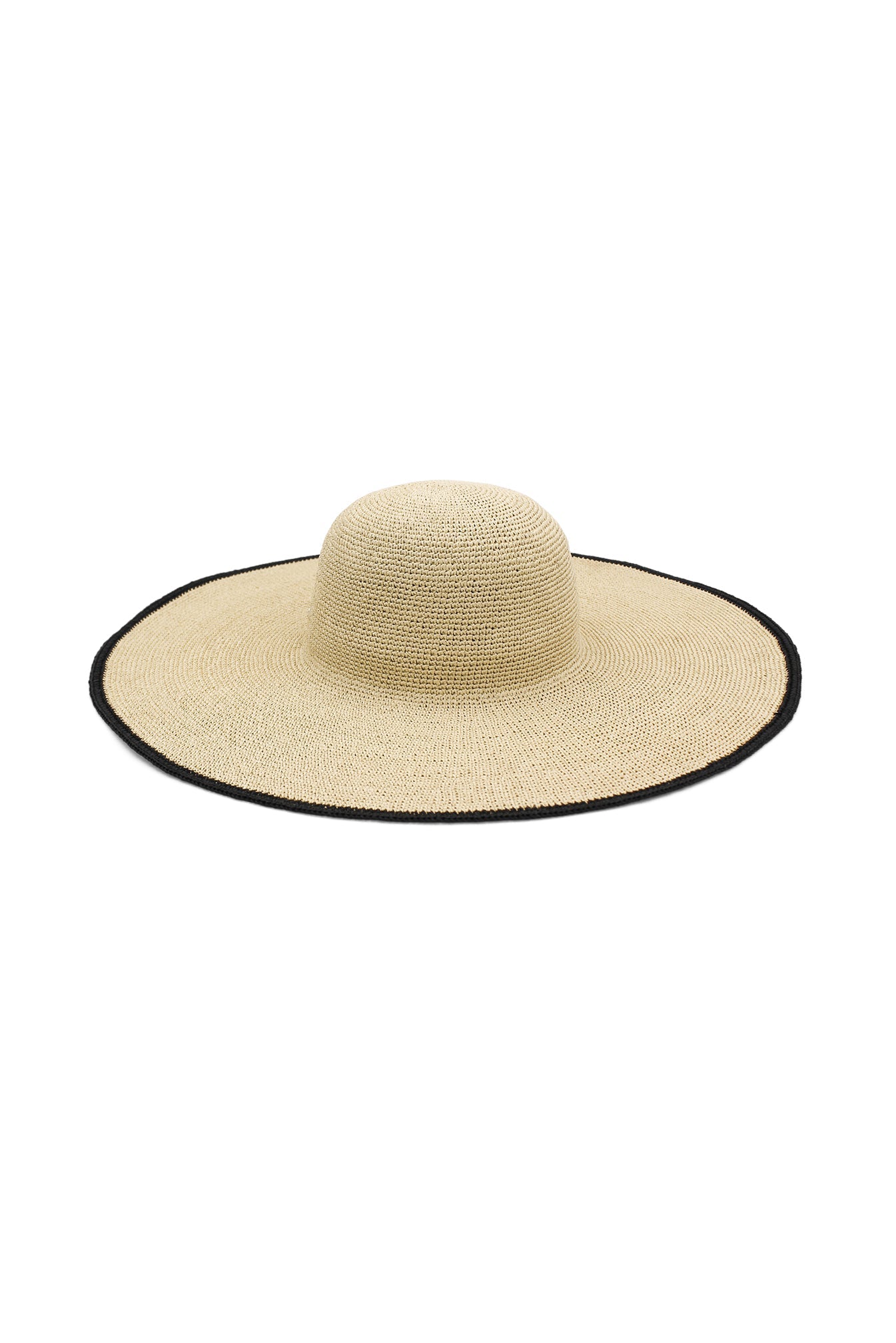 Morgan & Taylor Raegan Crochet Straw Sun Hat in Natural Beige and Black Stripe in Beige