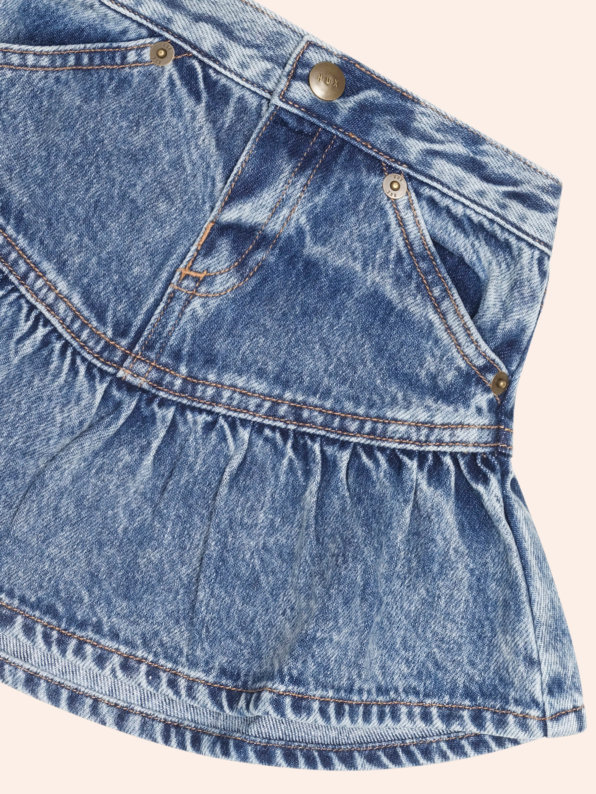HUXBABY DREAMY DENIM TIERED SKIRT in DENIM