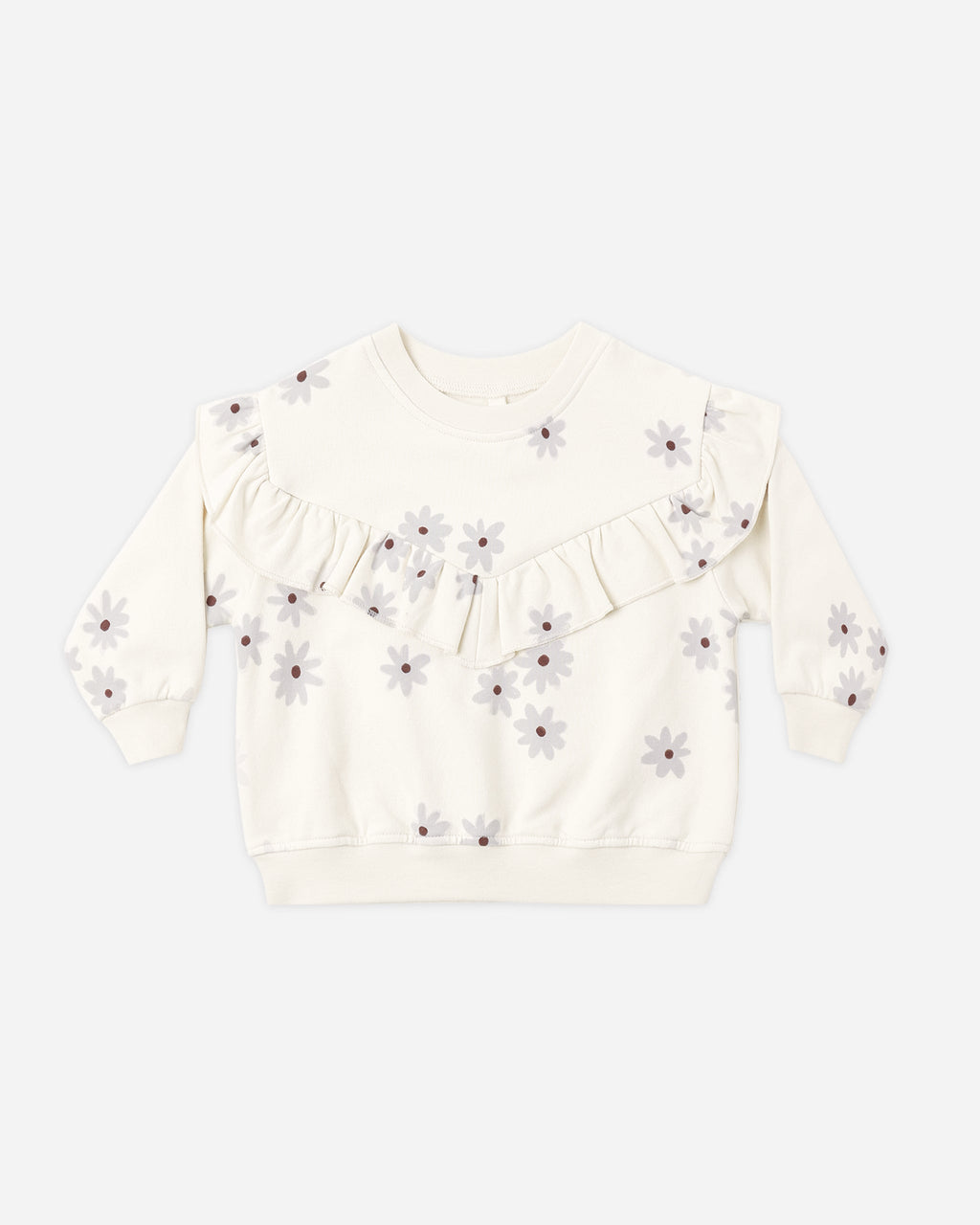 Quincy Mae Ruffle Fleece Sweatshirt Blue Daisy in NATURAL