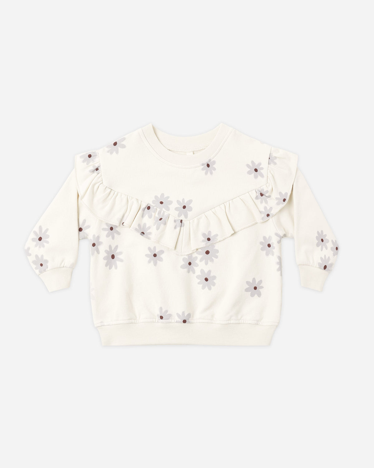 Quincy Mae Ruffle Fleece Sweatshirt Blue Daisy in NATURAL