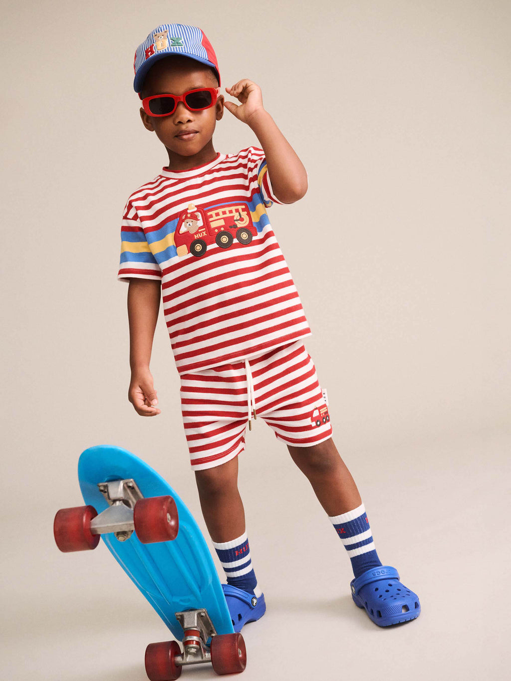 HUXBABY FIREMAN HUX STRIPE SHORT in RACER RED /ALMOND MILK