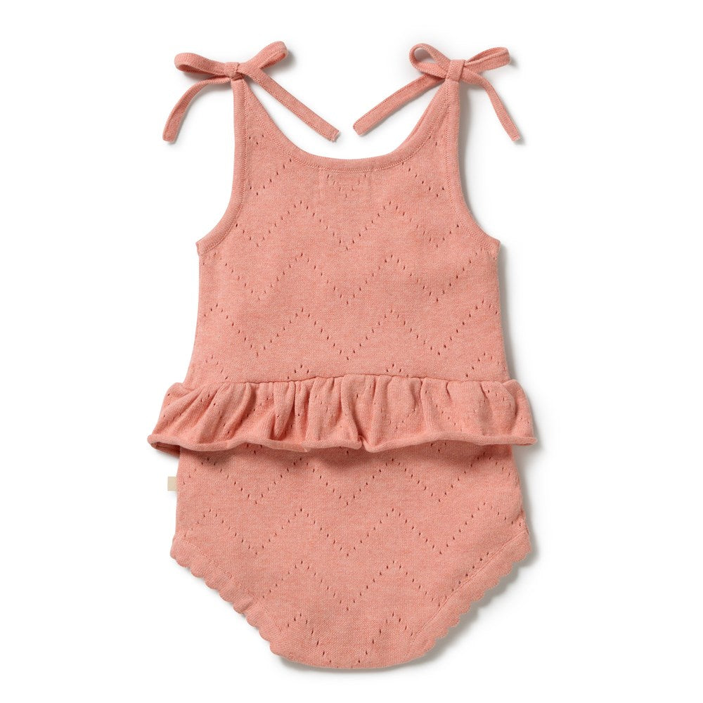 Wilson and Frenchy Petal Pink Organic Knitted Pointelle Playsuit in Petal Pink