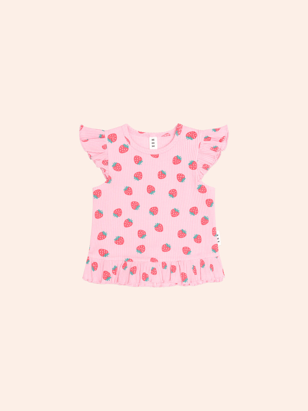 HUXBABY STRAWBERRY PRINT RIB PEPLUM TEE in STRAWBERRY PRINT