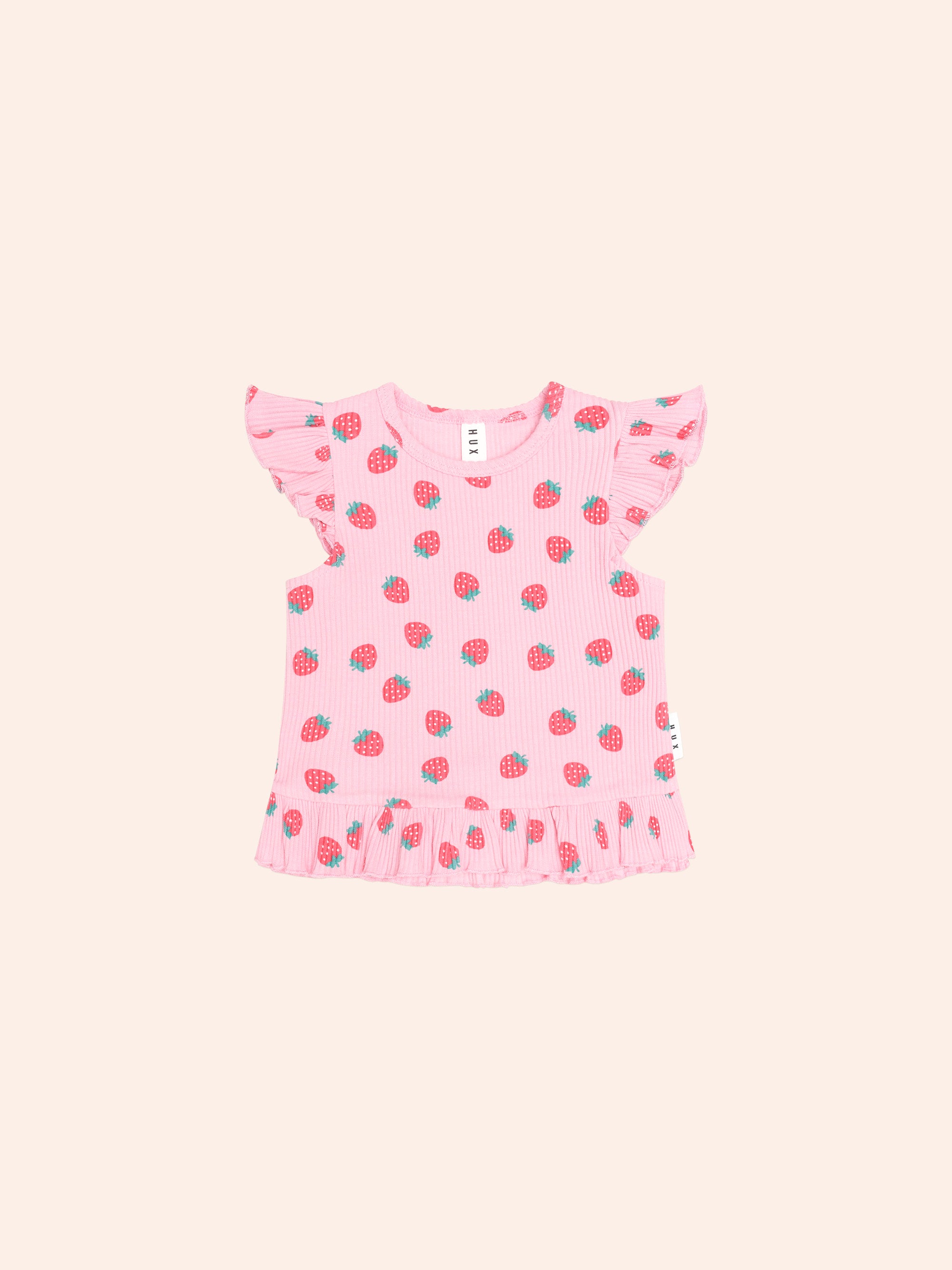 HUXBABY STRAWBERRY PRINT RIB PEPLUM TEE in STRAWBERRY PRINT