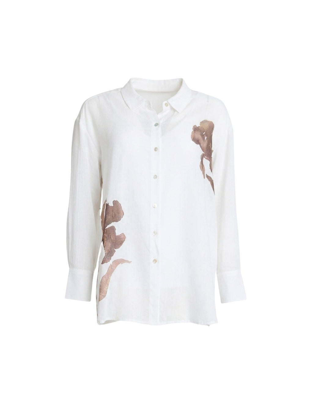 Clarity Rosa Floral Print Sheer Shirt - White Mocha in White Mocha