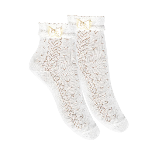 CONDOR - Openwork Ankle Sock W Bow - 200 White