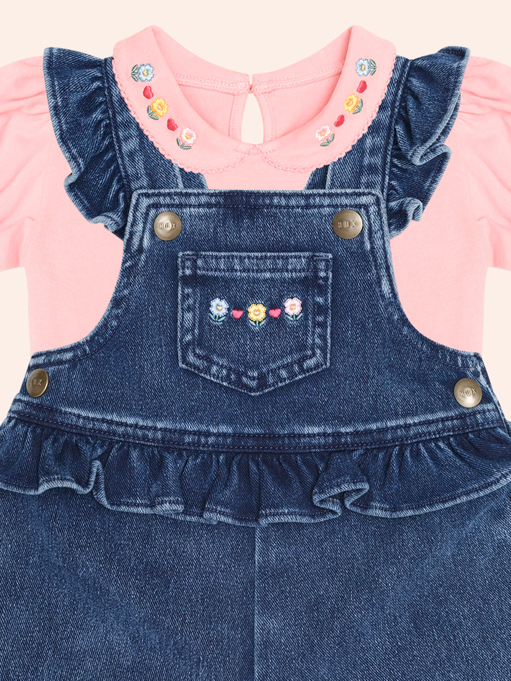 HUXBABY FLORAL 2PC DENIM SET in VINTAGE PINK / DENIM