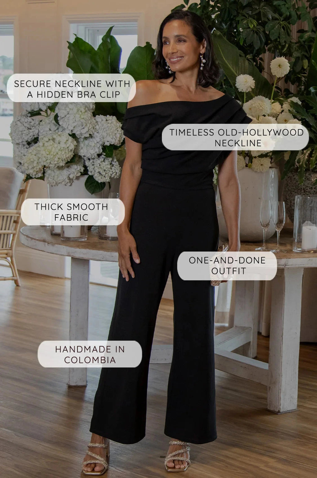Carolina Roslyn Off Shoulder Jumpsuit Red in Single