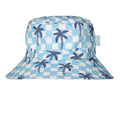 Acorn Kids Blue Checked Palms Wide Brim Bucket Hat in Blue, Cream and Navy