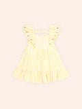 HUXBABY FLOWER FIELD STRIPE SHIRRED DRESS in GOLDEN/ALMOND MILK