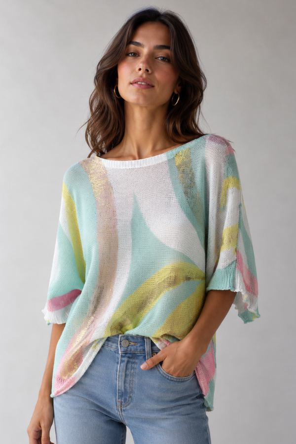 LA SOFIA VLST040 (9083) - FOIL KNIT TOP - GOLDEN TIDE MINT in Golden Tide Mint