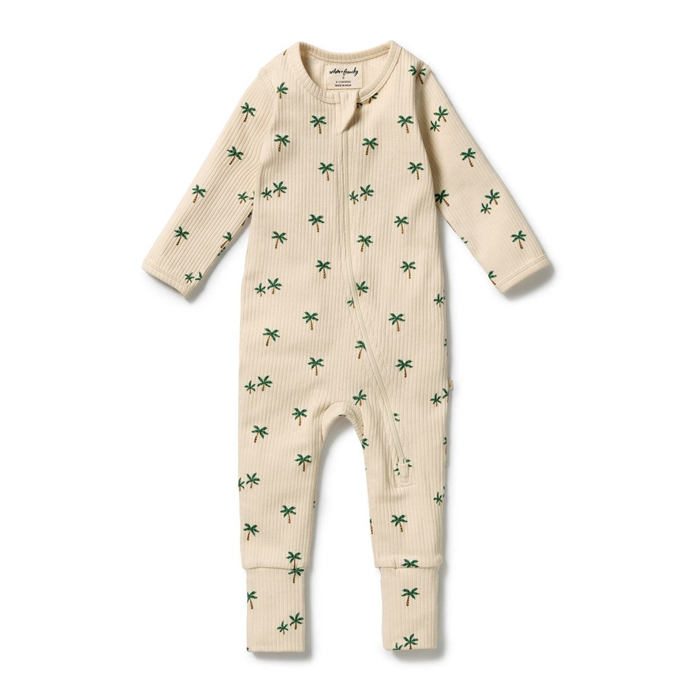 Wilson and Frenchy Tiny Palm Organic Zipsuit with Feet in Tiny Palm