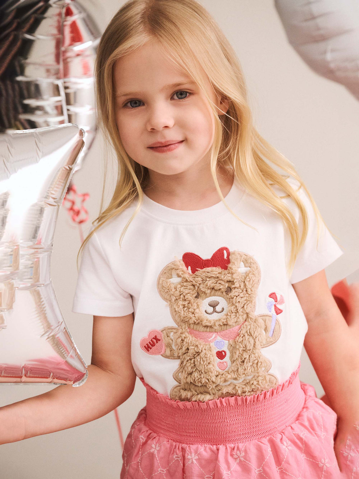 HUXBABY FLORAL BRODERIE TIERED SKIRT in PEONY