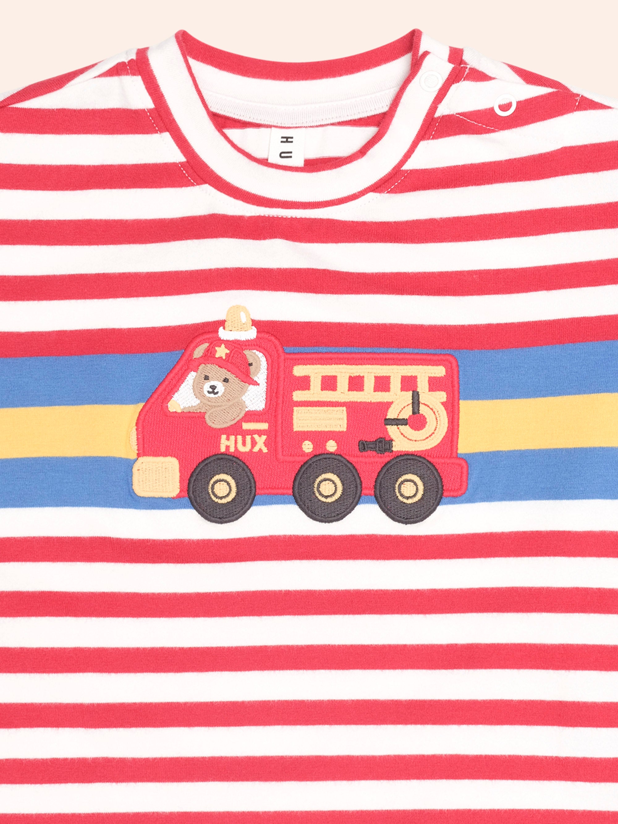 HUXBABY FIREMAN HUX STRIPE TEE in RACER RED /ALMOND MILK