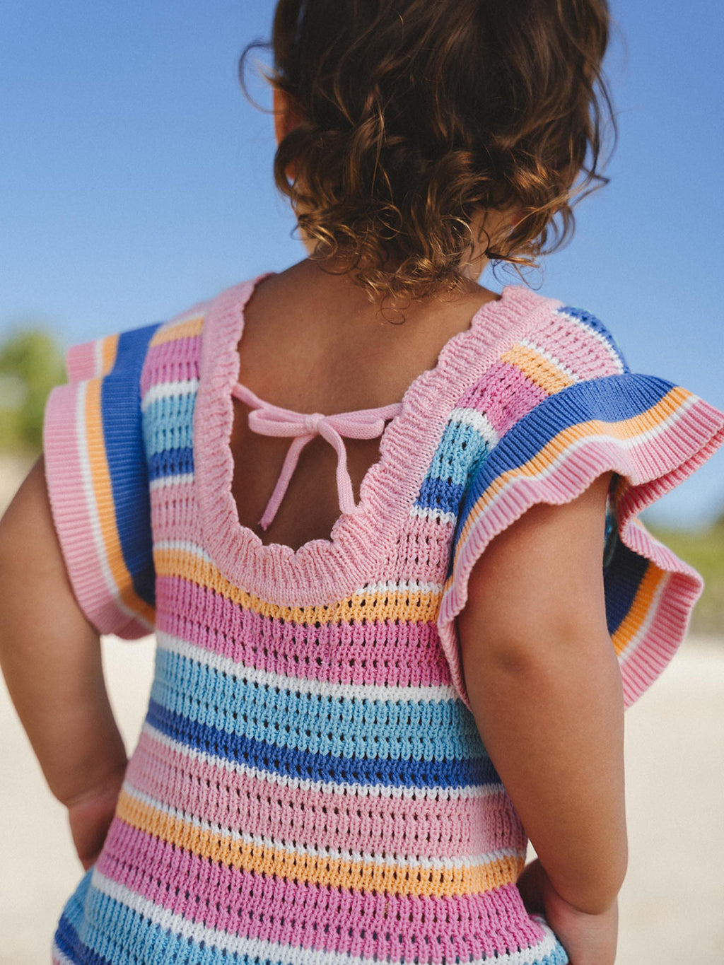 HUXBABY Beach Club Stripe Crochet Tie Dress in Single