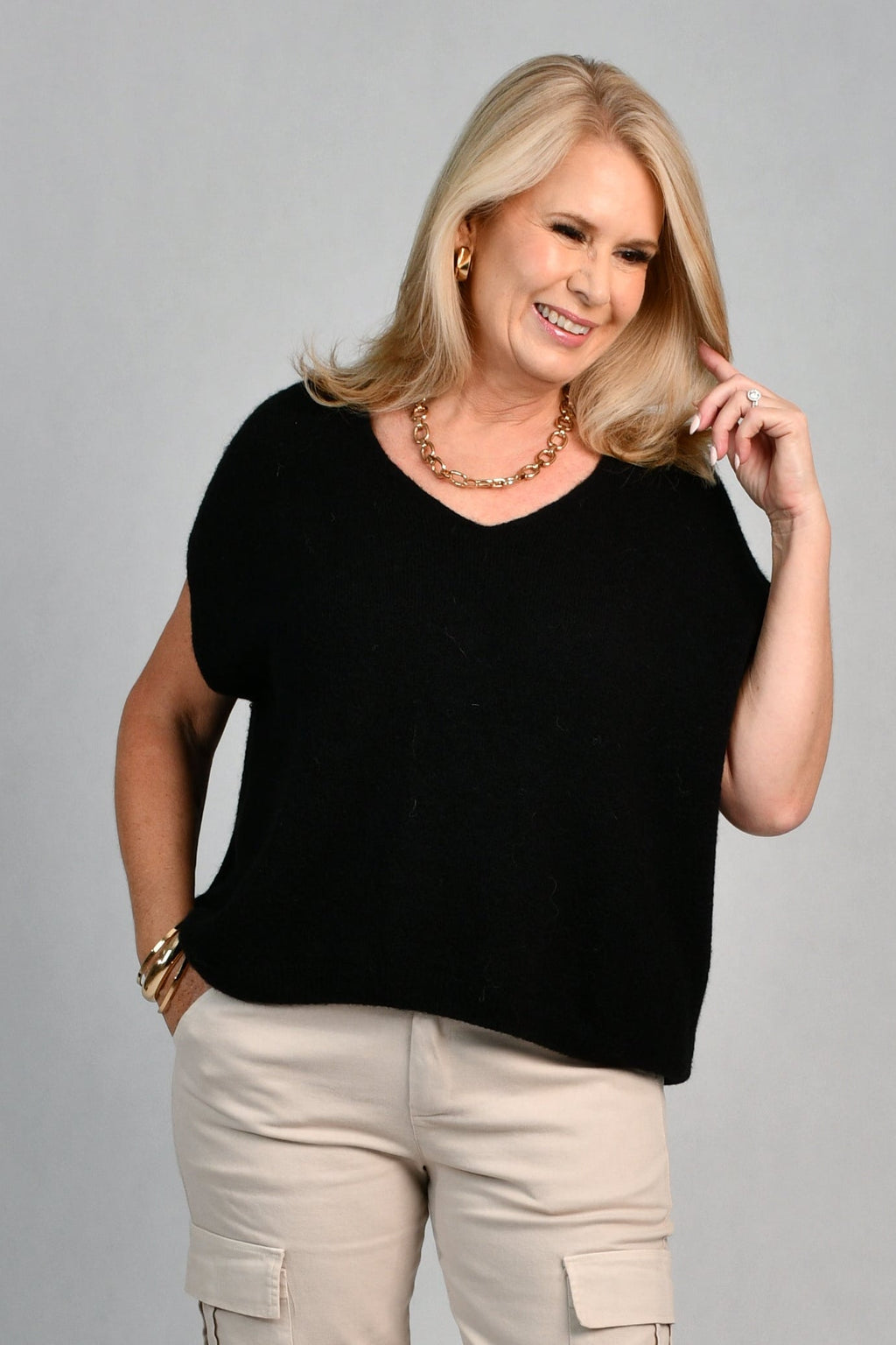 LA SOFIA VLST327 (5211) - WILMA WOOL TOP - BLACK in Black